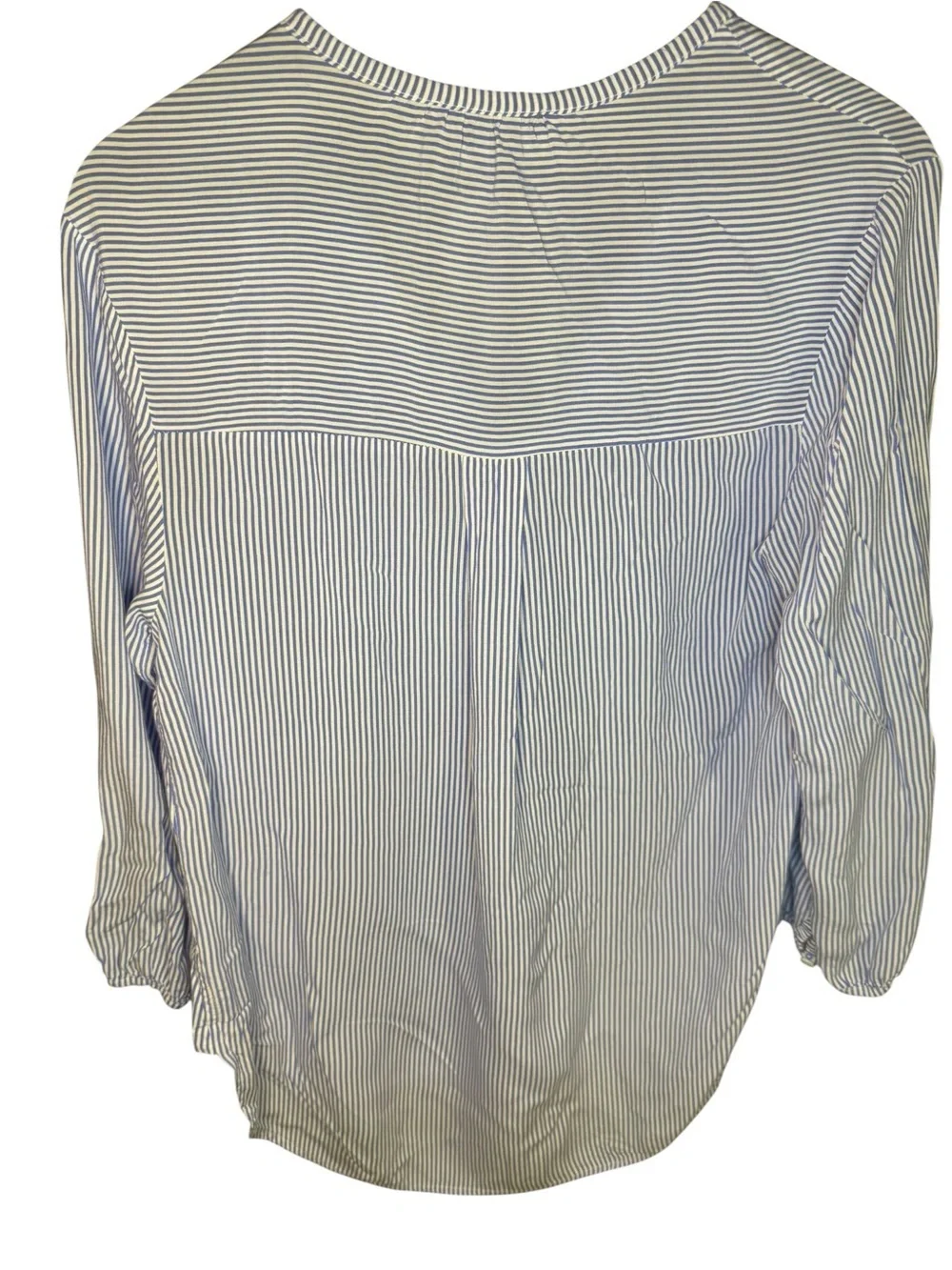 Small Blue White Striped Blouse Coastal Tassel Tie V Neck Top Nautical Summer